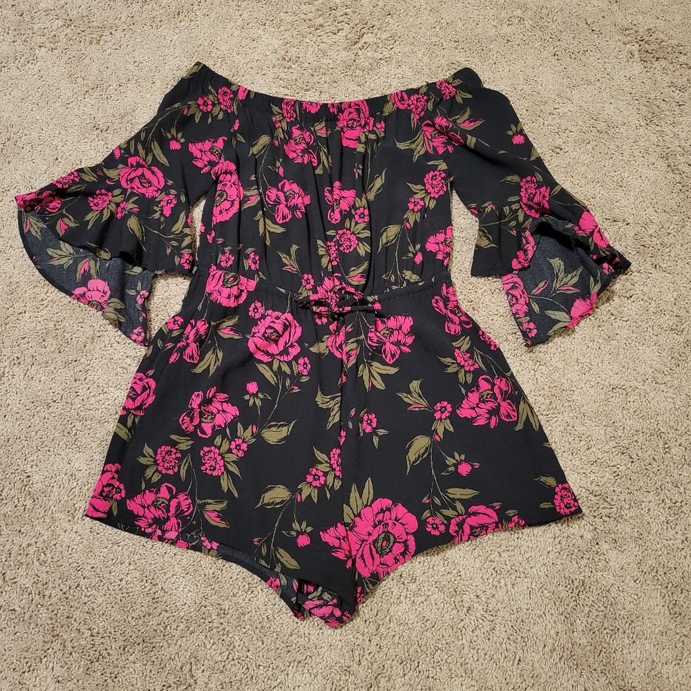 Express Black Floral Off-Shoulder Romper